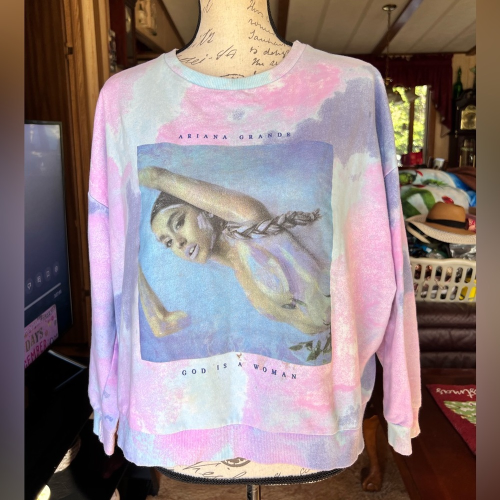 Ariana Grande God is a Woman Crewneck Sweatshirt Tie Dye Water Purple.